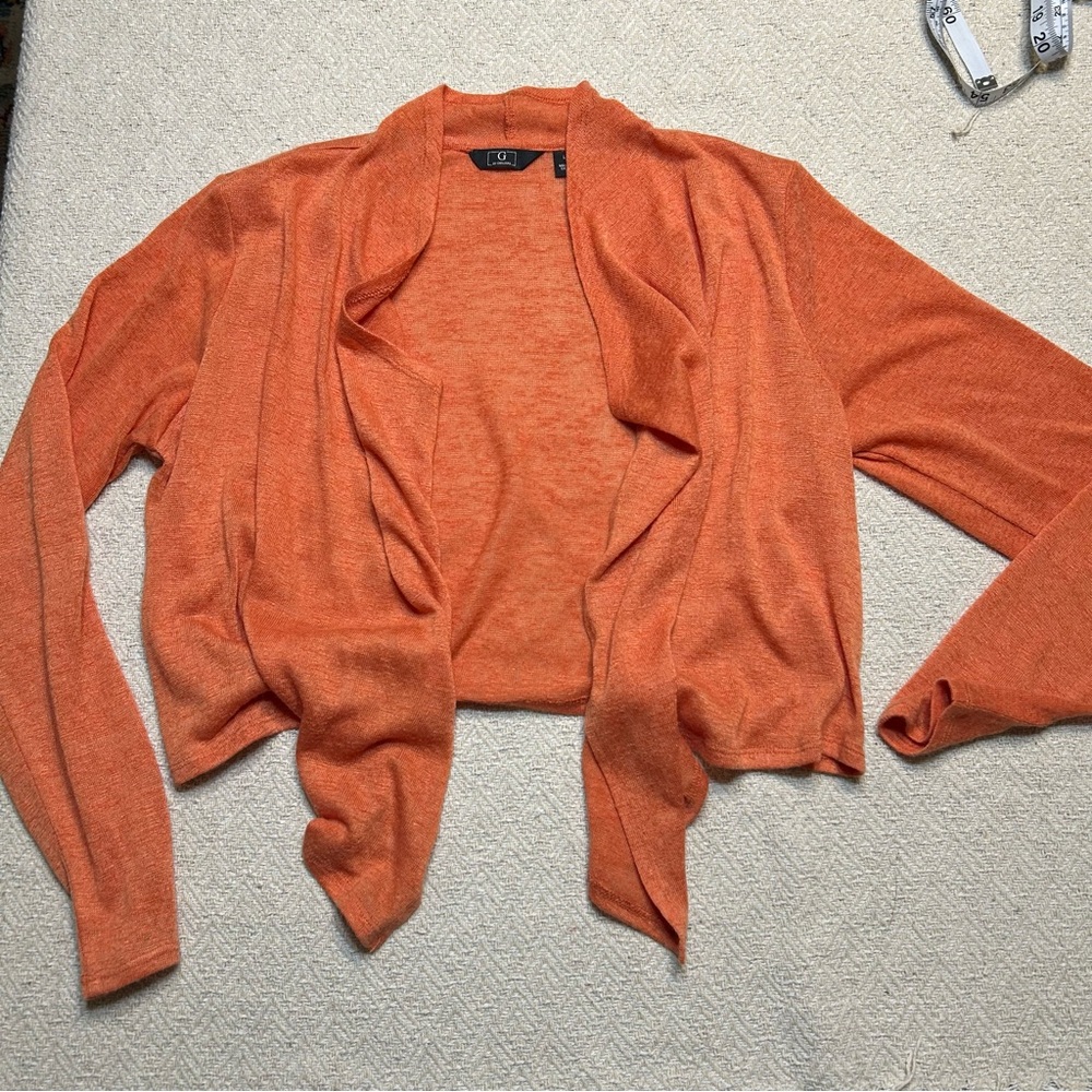 G by giuliana orange cropped long sleeve light weight cardigan Shaw cover up